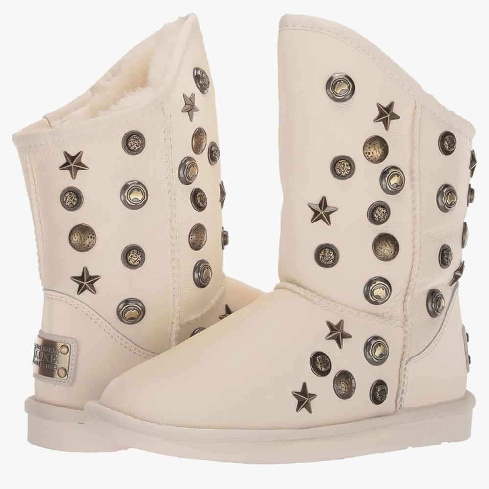 Australia Luxe Collective Cream Studded Shearling Ankle Boots